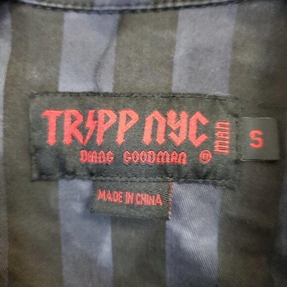 HTF Tripp NYC Blue Denim Jeans Jacket Bleached Striped Stretch Punk Emo Size S - Picture 2 of 8